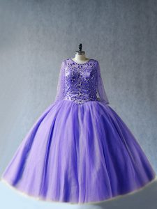  Long Sleeves Beading Lace Up Ball Gown Prom Dress
