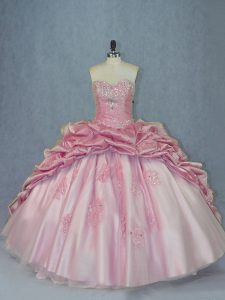 Ideal Pink Sleeveless Tulle Brush Train Lace Up 15 Quinceanera Dress for Sweet 16 and Quinceanera