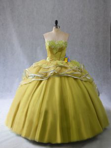 Olive Green Sleeveless Tulle Brush Train Lace Up 15 Quinceanera Dress for Sweet 16 and Quinceanera