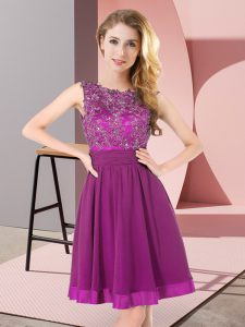  Chiffon Sleeveless Mini Length Quinceanera Court of Honor Dress and Beading and Appliques