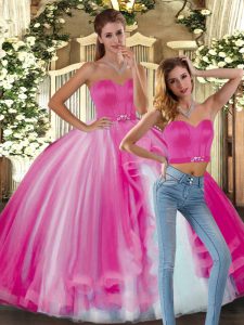Gorgeous Floor Length Fuchsia 15 Quinceanera Dress Sweetheart Sleeveless Lace Up