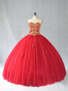Top Selling Red Lace Up Quinceanera Dresses Beading Sleeveless Brush Train