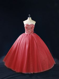 New Style Red Sleeveless Tulle Lace Up Sweet 16 Quinceanera Dress for Sweet 16 and Quinceanera