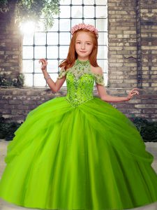  Halter Top Lace Up Beading Little Girls Pageant Dress Wholesale Sleeveless
