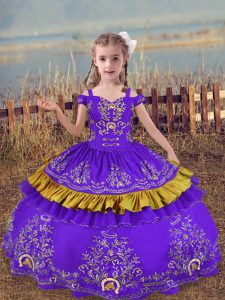 Best Sleeveless Beading and Embroidery Lace Up Little Girls Pageant Dress Wholesale