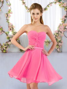  Rose Pink Sleeveless Chiffon Lace Up Court Dresses for Sweet 16 for Wedding Party