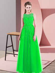  Floor Length Side Zipper Prom Gown Green for Prom and Party with Beading