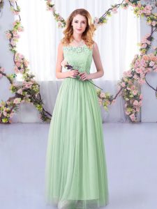  Tulle Scoop Sleeveless Side Zipper Lace and Belt Dama Dress in Apple Green