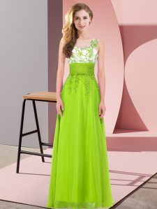Glorious Floor Length Empire Sleeveless Yellow Green Court Dresses for Sweet 16 Backless