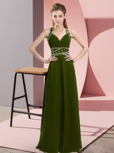  Empire Prom Gown Olive Green Straps Chiffon Sleeveless Floor Length Backless