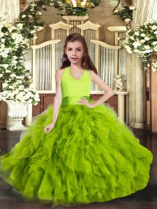  Green Lace Up Halter Top Ruffles Little Girls Pageant Dress Tulle Sleeveless