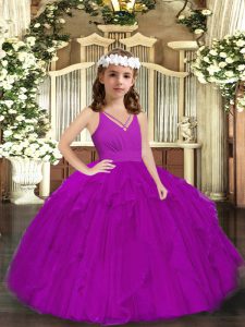 Perfect V-neck Sleeveless Zipper Little Girls Pageant Dress Wholesale Purple Tulle