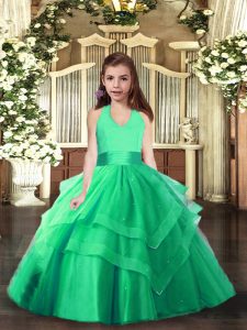 Turquoise Ball Gowns Ruching Little Girls Pageant Dress Lace Up Tulle Sleeveless Floor Length