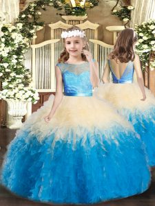 Excellent Multi-color Scoop Neckline Lace and Ruffles Little Girls Pageant Dress Sleeveless Backless