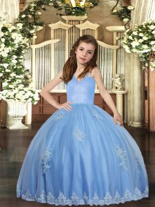  Straps Sleeveless Tulle Kids Formal Wear Appliques Lace Up