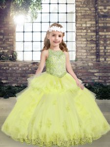 Nice Scoop Sleeveless Lace Up Little Girls Pageant Gowns Yellow Green Tulle