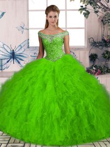 Flare Ball Gowns Beading and Ruffles Ball Gown Prom Dress Lace Up Tulle Sleeveless