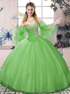  Ball Gowns 15 Quinceanera Dress Green Sweetheart Tulle Long Sleeves Floor Length Lace Up