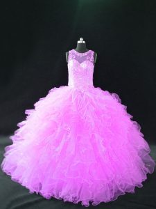Hot Selling Lilac Sleeveless Organza Lace Up Quince Ball Gowns for Sweet 16 and Quinceanera