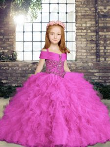  Sleeveless Beading and Ruffles Lace Up Girls Pageant Dresses
