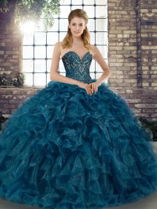 New Arrival Ball Gowns Quinceanera Gowns Teal Sweetheart Organza Sleeveless Floor Length Lace Up