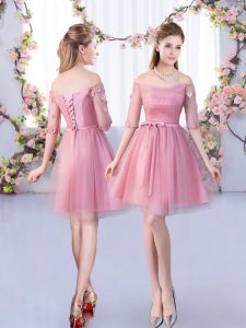 Designer Mini Length A-line Half Sleeves Pink Dama Dress Lace Up