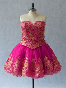  Fuchsia Sweetheart Lace Up Appliques and Embroidery Prom Dress Sleeveless