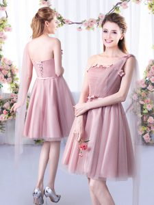 Suitable Tulle Sleeveless Knee Length Damas Dress and Appliques and Belt