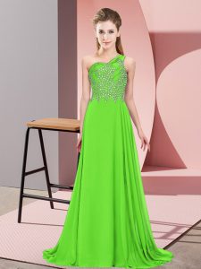  Floor Length Green Evening Dress Chiffon Sleeveless Beading