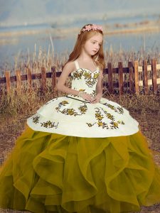 Admirable Sleeveless Lace Up Floor Length Embroidery and Ruffles Child Pageant Dress