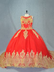 Discount Red Ball Gowns Appliques Vestidos de Quinceanera Lace Up Tulle Sleeveless