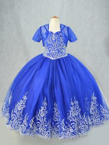  Beading and Embroidery Little Girl Pageant Gowns Royal Blue Lace Up Sleeveless Floor Length