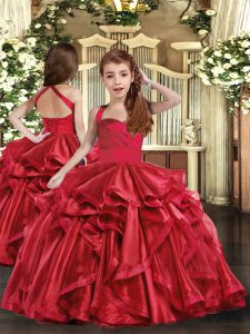 Amazing Red Straps Lace Up Ruffles Kids Formal Wear Sleeveless