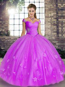  Tulle Off The Shoulder Sleeveless Lace Up Beading and Appliques Vestidos de Quinceanera in Lavender