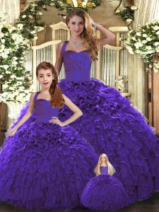 Nice Purple Sleeveless Floor Length Ruffles Lace Up Quinceanera Dress