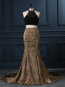 Luxurious Black High-neck Neckline Beading Dress for Prom Sleeveless Zipper