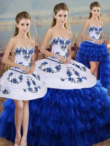 Attractive Royal Blue Sweet 16 Dresses Military Ball and Sweet 16 and Quinceanera with Embroidery and Ruffled Layers and Bowknot Sweetheart Sleeveless Lace Up