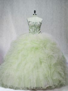Fitting Yellow Green Ball Gown Prom Dress Sweetheart Sleeveless Brush Train Lace Up