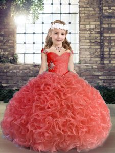  Straps Sleeveless Fabric With Rolling Flowers Child Pageant Dress Beading and Ruching Lace Up