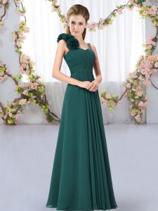 Modest Peacock Green Sleeveless Chiffon Lace Up Dama Dress for Wedding Party