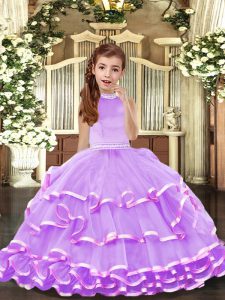 Eye-catching Sleeveless Backless Floor Length Beading and Ruffled Layers Kids Pageant Dress