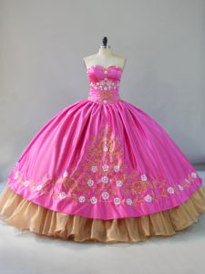  Sweetheart Sleeveless Lace Up Vestidos de Quinceanera Rose Pink Satin