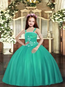  Turquoise Straps Lace Up Beading Little Girls Pageant Dress Sleeveless