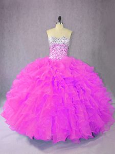 Elegant Lilac Sweetheart Lace Up Ruffles 15th Birthday Dress Sleeveless