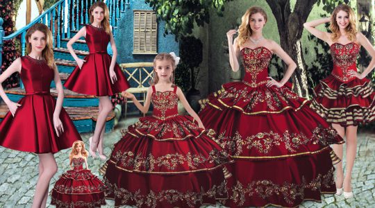 Popular Floor Length Lace Up 15 Quinceanera Dress Wine Red for Sweet 16 and Quinceanera with Embroidery and Ruffled Layers