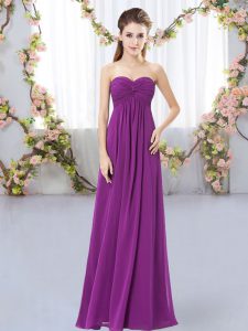  Purple Empire Ruching Court Dresses for Sweet 16 Zipper Chiffon Sleeveless Floor Length