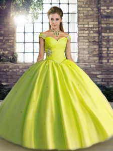 Dynamic Yellow Green Sleeveless Floor Length Beading Lace Up 15 Quinceanera Dress