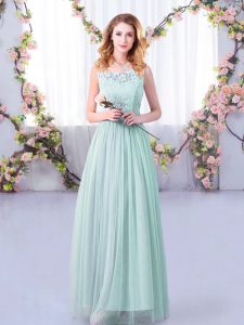 Captivating Tulle Sleeveless Floor Length Quinceanera Dama Dress and Lace and Belt