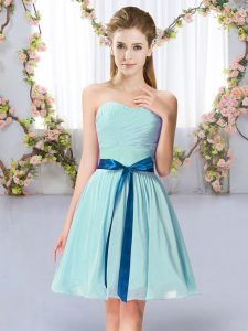 Enchanting Chiffon Sweetheart Sleeveless Lace Up Belt Quinceanera Court Dresses in Aqua Blue