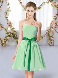 Nice Apple Green Empire Belt Quinceanera Court of Honor Dress Lace Up Chiffon Sleeveless Mini Length